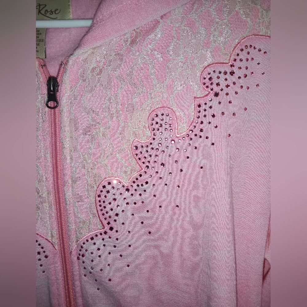 EUC Cedar Rose Women's Plus Size Pink Rhinestone Hoodie XXL - Picture 2 of 4